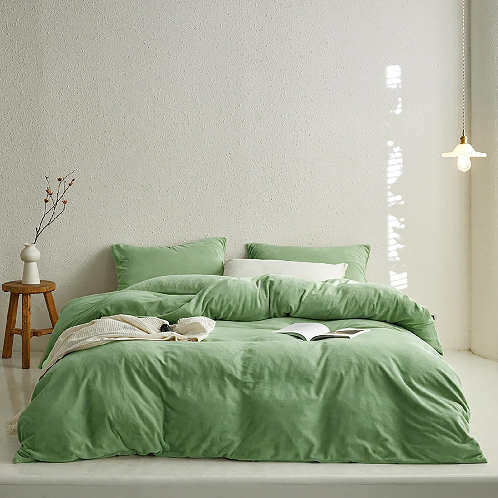 Sage Velvet Comforter Set Full Light Green Fluffy Flannel Bedding Comforter Set Winter Plush Light Green Blanket Quilts Soft Thi